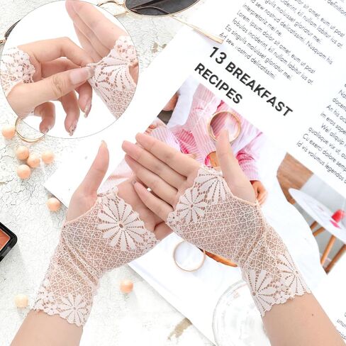 TeeYee Women's Floral Fingerless Sunblock Lace Elegant Short Floral Gloves for Bridal Party Prom in Saudi Arabia