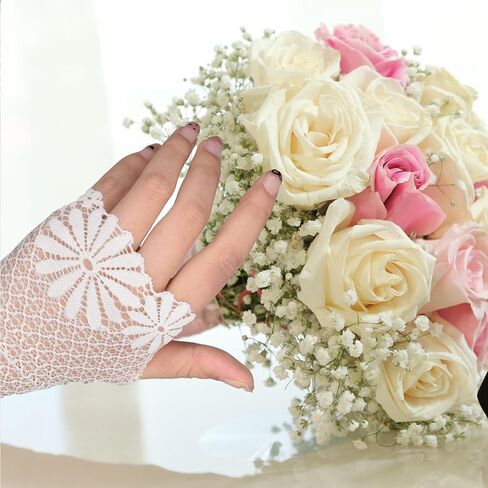 TeeYee Women's Floral Fingerless Sunblock Lace Elegant Short Floral Gloves for Bridal Party Prom in Saudi Arabia