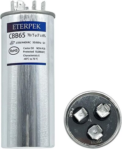 ETERPEK 45+5 uF 45/5 MFD ±6% 370V/440VAC CBB65 Dual Run Start Capacitor for AC Round A/C Capacitor for Motor Run, Condenser Straight Cool, Heat Pump, Air conditioner, AC Unit Fan, HVAC in Saudi Arabia