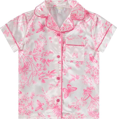 BTween Girls Satin Pajama Set 4 Pack, Short Sleeve Button-Down Sleepwear for Kids, Soft and Breathable Nightwear in Saudi Arabia