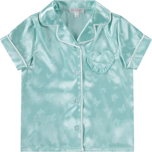 Btween Girls Satin Pajama مجموعة 4 عبوات ، وأكمام قصيرة من ملابس النوم لأسفل للأطفال ، والملابس الليلية الناعمة والتنفس in Saudi Arabia