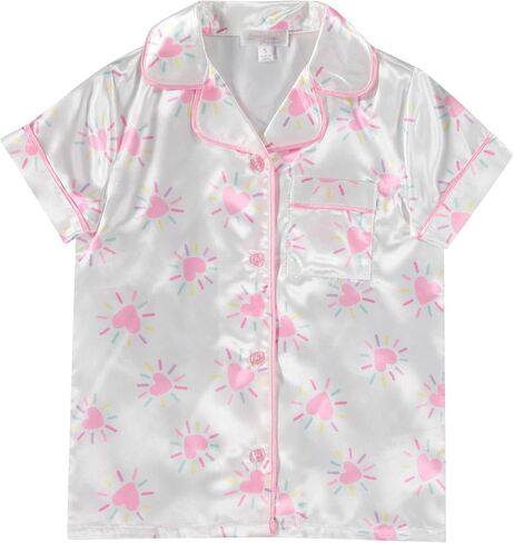 Btween Girls Satin Pajama مجموعة 4 عبوات ، وأكمام قصيرة من ملابس النوم لأسفل للأطفال ، والملابس الليلية الناعمة والتنفس in Saudi Arabia