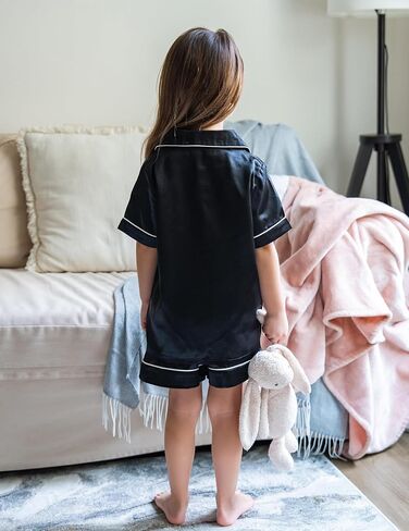 Arshiner Girls Pajamas Silk Satin Pajama Sleepwear Button Down Pj Set Loungewear in Saudi Arabia