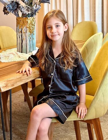Arshiner Girls Pajamas Silk Satin Pajama Sleepwear Button Down Pj Set Loungewear in Saudi Arabia