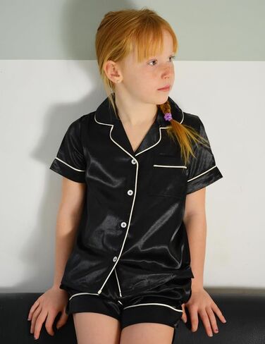 Arshiner Girls Pajamas Silk Satin Pajama Sleepwear Button Down Pj Set Loungewear in Saudi Arabia