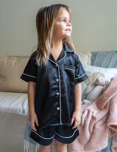 Arshiner Girls Pajamas Silk Satin Pajama Sleepwear Button Down Pj Set Loungewear in Saudi Arabia