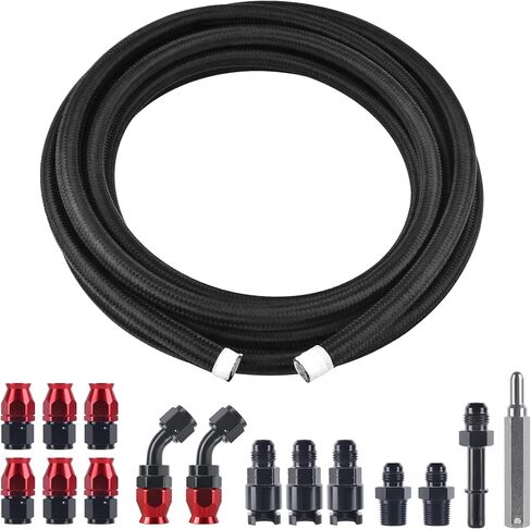 EVIL ENERGY 6AN 3/8" PTFE LS Swap EFI Fuel Line Fitting Kit, E85 Nylon Braided Fuel Hose 25FT in Kuwait