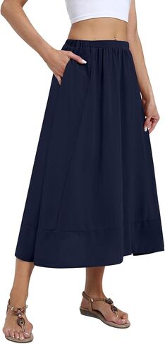 DB MOON Womens Midi Length Skirt 2025 Business Casual Flowy A Line Skirts with Pockets Teacher Outfits in Kuwait