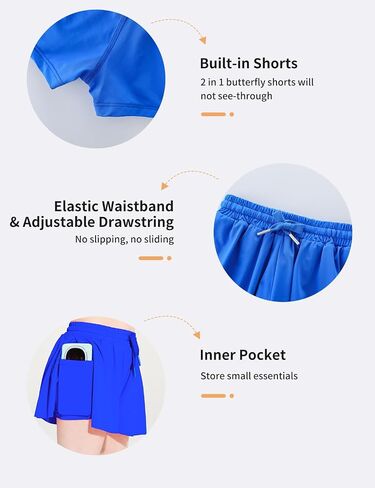 Butterfly Shorts Girls 2 in 1 Flowy Skorts with Pocket Athletic Running Tennis Skirts 3-14Y in Saudi Arabia