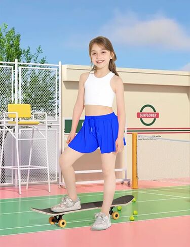 Butterfly Shorts Girls 2 in 1 Flowy Skorts with Pocket Athletic Running Tennis Skirts 3-14Y in Saudi Arabia
