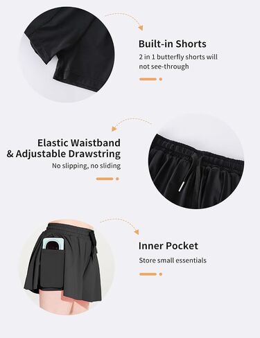 Butterfly Shorts Girls 2 in 1 Flowy Skorts with Pocket Athletic Running Tennis Skirts 3-14Y in Saudi Arabia