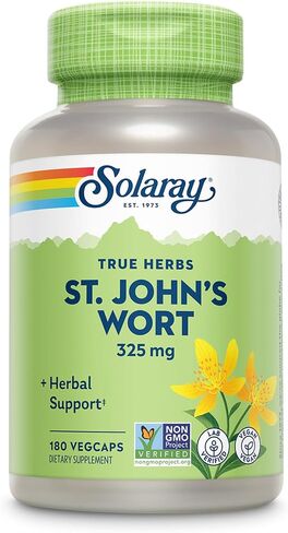 Solaray St Johns Wort 325 mg الكامل - مكملات دعم الصحة والمزاج - ضمان استرداد الأموال لمدة 60 يومًا - غير المعدلة وراثيًا ، نباتي ، مختبر تم التحقق منه (180 VEGCAP ، 180 حصص) in Kuwait