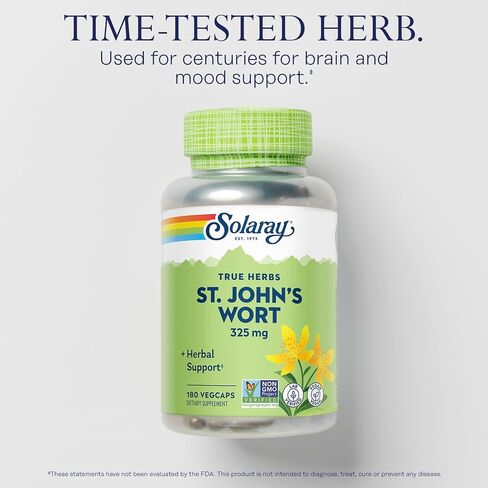 Solaray St Johns Wort 325 mg الكامل - مكملات دعم الصحة والمزاج - ضمان استرداد الأموال لمدة 60 يومًا - غير المعدلة وراثيًا ، نباتي ، مختبر تم التحقق منه (180 VEGCAP ، 180 حصص) in Kuwait