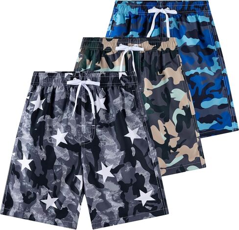 Boys Swim Trunks 3 Pack, Quick Dry Bathing Suit, UPF 50+, Mesh Lining, Beach Shorts for 5-16 Years in Saudi Arabia