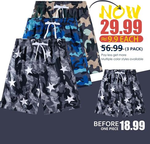 Boys Swim Trunks 3 Pack, Quick Dry Bathing Suit, UPF 50+, Mesh Lining, Beach Shorts for 5-16 Years in Saudi Arabia