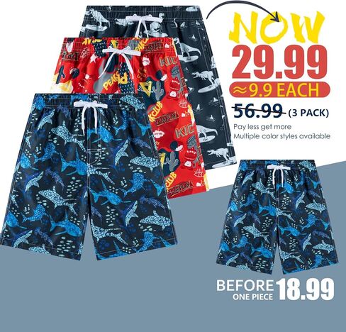 Boys Swim Trunks 3 Pack, Quick Dry Bathing Suit, UPF 50+, Mesh Lining, Beach Shorts for 5-16 Years in Saudi Arabia