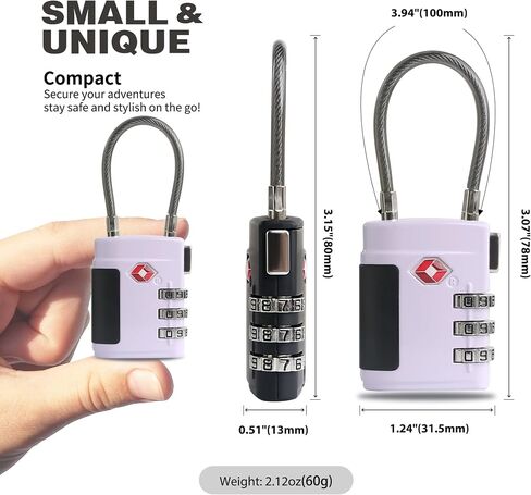 Combo TSA Locks for Luggage, Locker, Suitcase, Luggage Locks TSA Approved, Small Combination Padlock with Cable for Gym Locker, Gun Case, Backpack Bag Zipper, Storage Box, Travel Safe in Saudi Arabia