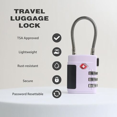 Combo TSA Locks for Luggage, Locker, Suitcase, Luggage Locks TSA Approved, Small Combination Padlock with Cable for Gym Locker, Gun Case, Backpack Bag Zipper, Storage Box, Travel Safe in Saudi Arabia