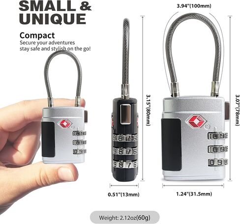 Combo TSA Locks for Luggage, Locker, Suitcase, Luggage Locks TSA Approved, Small Combination Padlock with Cable for Gym Locker, Gun Case, Backpack Bag Zipper, Storage Box, Travel Safe in Saudi Arabia