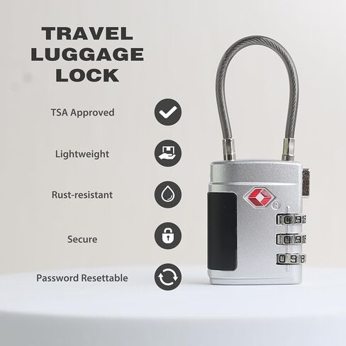Combo TSA Locks for Luggage, Locker, Suitcase, Luggage Locks TSA Approved, Small Combination Padlock with Cable for Gym Locker, Gun Case, Backpack Bag Zipper, Storage Box, Travel Safe in Saudi Arabia