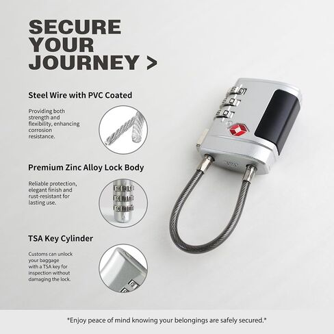 Combo TSA Locks for Luggage, Locker, Suitcase, Luggage Locks TSA Approved, Small Combination Padlock with Cable for Gym Locker, Gun Case, Backpack Bag Zipper, Storage Box, Travel Safe in Saudi Arabia