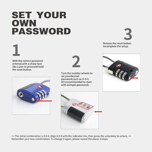 Combo TSA Locks for Luggage, Locker, Suitcase, Luggage Locks TSA Approved, Small Combination Padlock with Cable for Gym Locker, Gun Case, Backpack Bag Zipper, Storage Box, Travel Safe in Saudi Arabia