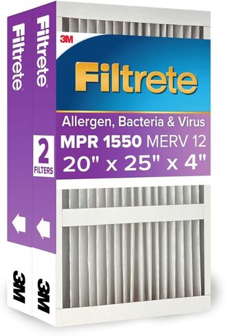 Filtrete 16x25x4 Air Filter MPR 1550 DP MERV 12, Healthy Living Ultra Allergen Deep Pleat, 2-Pack Slim Fit (3.75" width), Fits Lennox & Honeywell Devices (exact dimensions 15.5 x 24.5 x 3.75) in Saudi Arabia