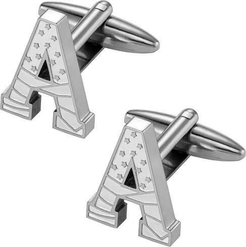 HAWSON Initial Cufflinks for Men with USA Flag Design, Classic Silver Cuff Links with Letter Monogram Suits Shirt Studs for Wedding Party in Kuwait