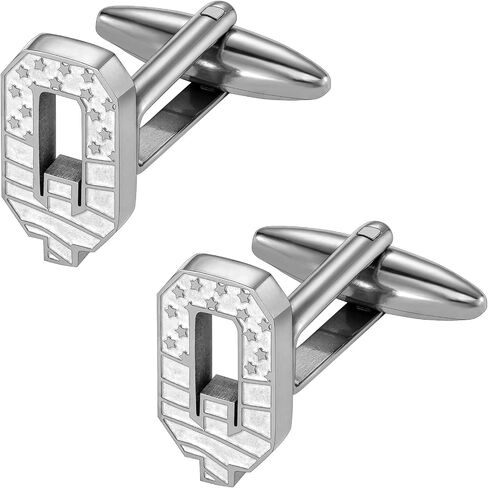HAWSON Initial Cufflinks for Men with USA Flag Design, Classic Silver Cuff Links with Letter Monogram Suits Shirt Studs for Wedding Party in Kuwait