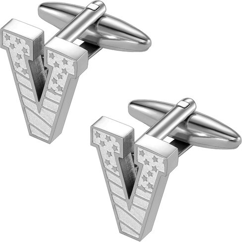 HAWSON Initial Cufflinks for Men with USA Flag Design, Classic Silver Cuff Links with Letter Monogram Suits Shirt Studs for Wedding Party in Kuwait