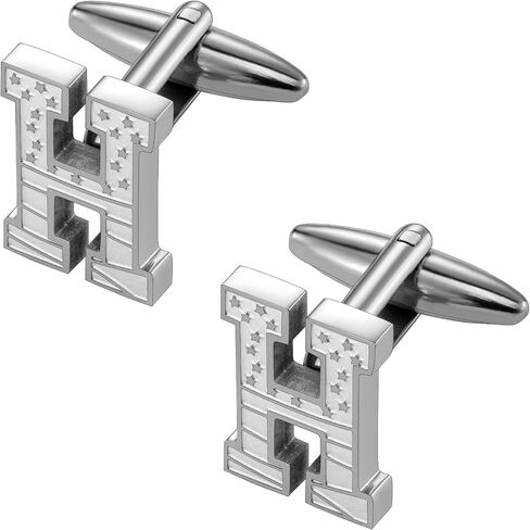 HAWSON Initial Cufflinks for Men with USA Flag Design, Classic Silver Cuff Links with Letter Monogram Suits Shirt Studs for Wedding Party in Kuwait