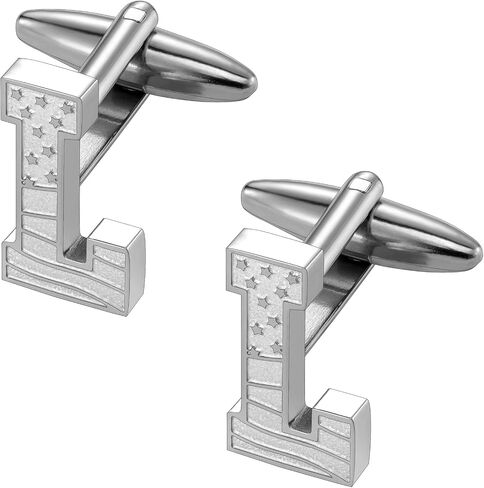 HAWSON Initial Cufflinks for Men with USA Flag Design, Classic Silver Cuff Links with Letter Monogram Suits Shirt Studs for Wedding Party in Kuwait
