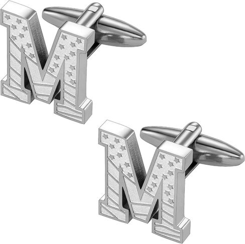 HAWSON Initial Cufflinks for Men with USA Flag Design, Classic Silver Cuff Links with Letter Monogram Suits Shirt Studs for Wedding Party in Kuwait