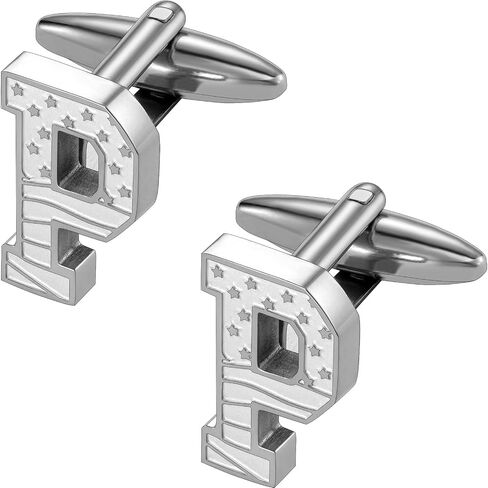 HAWSON Initial Cufflinks for Men with USA Flag Design, Classic Silver Cuff Links with Letter Monogram Suits Shirt Studs for Wedding Party in Kuwait