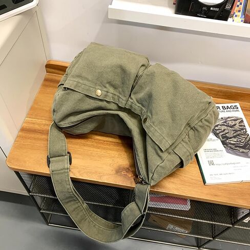 Canvas Messenger Bag Cute Crossbody Tote Bag Shoulder for Women Men for School Aesthetic Hobo with Multiple Pockets in Kuwait