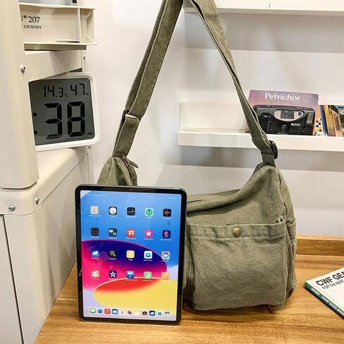 Canvas Messenger Bag Cute Crossbody Tote Bag Shoulder for Women Men for School Aesthetic Hobo with Multiple Pockets in Kuwait