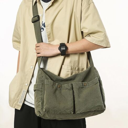 Canvas Messenger Bag Cute Crossbody Tote Bag Shoulder for Women Men for School Aesthetic Hobo with Multiple Pockets in Kuwait