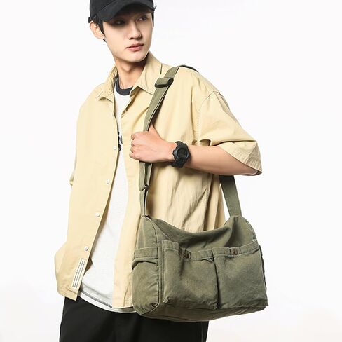 Canvas Messenger Bag Cute Crossbody Tote Bag Shoulder for Women Men for School Aesthetic Hobo with Multiple Pockets in Kuwait