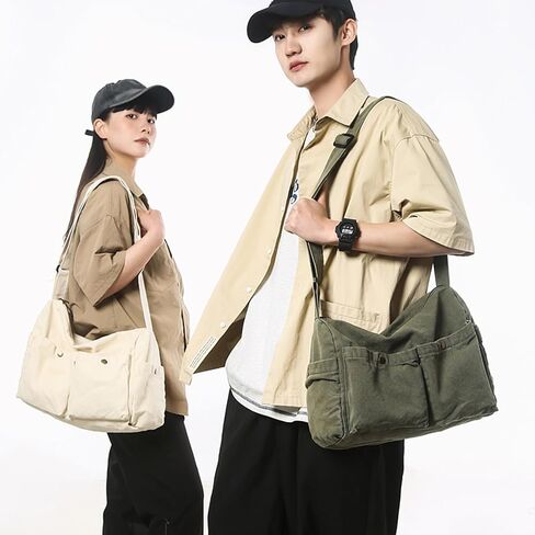 Canvas Messenger Bag Cute Crossbody Tote Bag Shoulder for Women Men for School Aesthetic Hobo with Multiple Pockets in Kuwait