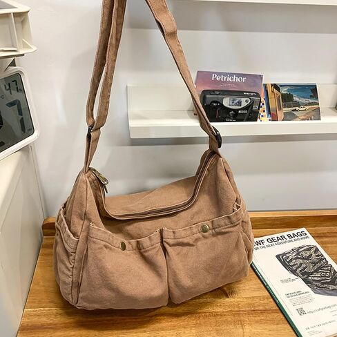 كيس Messenger Canvas لطيف Crossbody حقيبة الكتف للنساء للرجال للمدرسة هواة الجمالية مع جيوب متعددة in Kuwait
