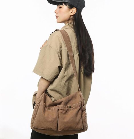 كيس Messenger Canvas لطيف Crossbody حقيبة الكتف للنساء للرجال للمدرسة هواة الجمالية مع جيوب متعددة in Kuwait