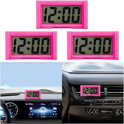 3PCS Mini Car Dashboard Digital Clocks, Small Self-Adhesive Bracket Vehicle Air Vent Electronic Watch with Clear LCD Screen Time & Day Display, Automotive Clock, Universal Fit (Blue) in Saudi Arabia