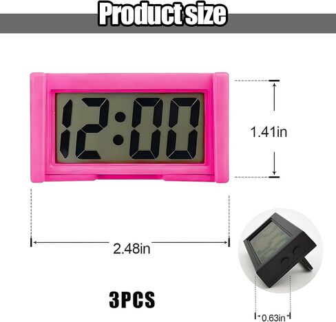 3PCS Mini Car Dashboard Digital Clocks, Small Self-Adhesive Bracket Vehicle Air Vent Electronic Watch with Clear LCD Screen Time & Day Display, Automotive Clock, Universal Fit (Blue) in Saudi Arabia