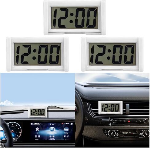 3PCS Mini Car Dashboard Digital Clocks, Small Self-Adhesive Bracket Vehicle Air Vent Electronic Watch with Clear LCD Screen Time & Day Display, Automotive Clock, Universal Fit (Blue) in Saudi Arabia