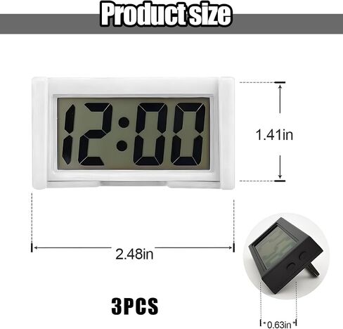 3PCS Mini Car Dashboard Digital Clocks, Small Self-Adhesive Bracket Vehicle Air Vent Electronic Watch with Clear LCD Screen Time & Day Display, Automotive Clock, Universal Fit (Blue) in Saudi Arabia