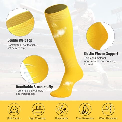 3 Pairs Baseball Softball Socks for Youth Boys Girls Kids Men and Women Soccer Football Socks in Kuwait