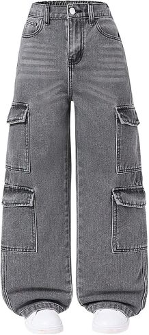 Verdusa Girl's Y2K Camo Cargo Pants Loose Straight Leg Denim Pants with Pockets in Saudi Arabia