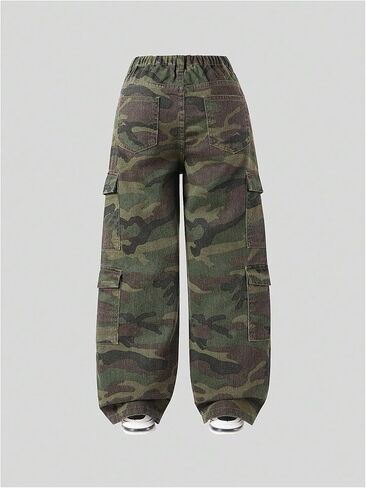 Verdusa Girl's Y2K Camo Cargo Pants Loose Straight Leg Denim Pants with Pockets in Saudi Arabia