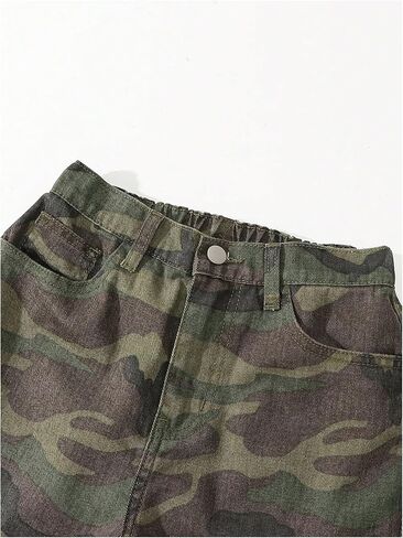 Verdusa Girl's Y2K Camo Cargo Pants Loose Straight Leg Denim Pants with Pockets in Saudi Arabia