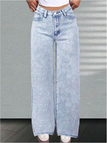 WDIRARA Girl's Bowknot Embroidery Wide Leg Jeans Y2k Baggy Denim Pants in Kuwait